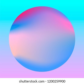 Holographic shiny circle on dark background. Vector illustration in vaporwave style.