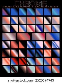 Holographic shiny gradients of chrome metallic colors for design and vector illustrations.