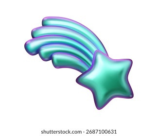 Holografische Aufnahme Stern Vektor 3D-Symbol. Metallisch irisierend y2k Bling.