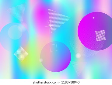 Holographic simple memphis vector background. Gradient fairy-tale horizontal color overlay. Geometric minimal corporate identity holograph pattern. Chaotic bauhaus funky falling memphis wallpaper.