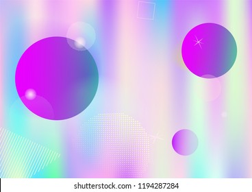 Holographic simple memphis vector background. Horizontal gradient hipster color overlay. Minimal corporate identity geometric holograph pattern. Chaotic dreamy falling memphis wallpaper.