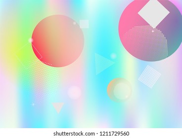 Holographic simple memphis vector background. Gradient unicorn horizontal color overlay. Corporate identity geometric minimal holograph pattern. Falling chaotic memphis dreamy wallpaper.