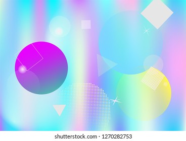 Holographic simple memphis vector background. Gradient fairy-tale horizontal color overlay. Minimal corporate identity geometric holograph pattern. Chaotic funky bauhaus falling memphis wallpaper.