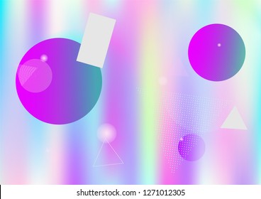 Holographic simple memphis vector background. Gradient hipster horizontal color overlay. Corporate identity geometric minimal holograph pattern. Chaotic bauhaus falling memphis wallpaper.