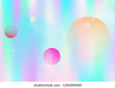 Holographic simple memphis vector background. Horizontal gradient hipster color overlay. Corporate identity geometric minimal holograph pattern. Falling chaotic dreamy memphis wallpaper.