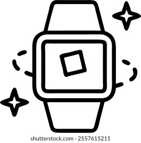 Holographic Smartwatch with Floating Promotion and Payment Icons concept as A smartwatch on a glossy white surface with holographic promotion and payment icons floating around the watch face. The desi