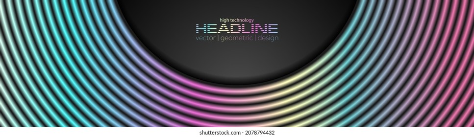 Holographic smooth round lines geometric abstract tech banner. Vector art colorful background