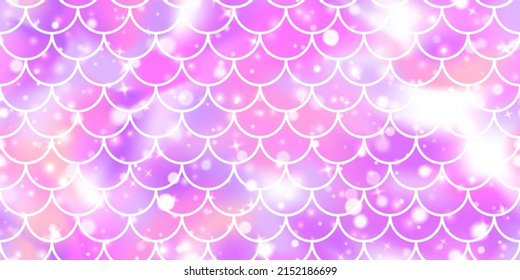 Holographic soft purple neon mermaid scale seamless pattern. Blurred foil pastel gradient vector background. Kawaii bokeh hologram. Girlie sweet unicorn backdrop from fairy tale.
