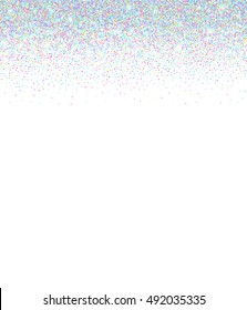 Holographic sparkle confetti border design background.