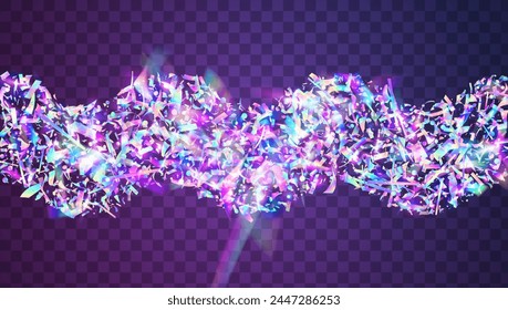 Holographic Sparkle. Digital Banner. Blue 3d Effect. Carnaval Burst. Happy Pattern. Hologram Glitter. Laser Colourful Backdrop. Modern Ribbon. Purple Holographic Sparkle