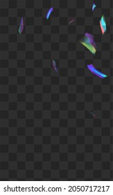 Holographic Sparkle Vector Transparent Background. Light Tinsel Flying Poster. Color Prism Abstract Illustration. Glow Christmas Confetti Design.