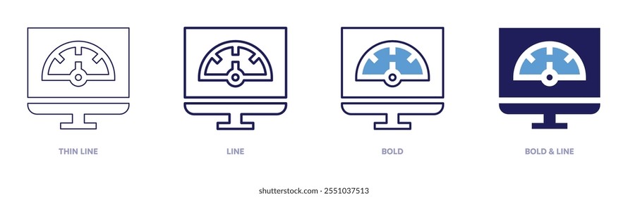 Holographic speedometer icon in 4 different styles. Thin Line, Line, Bold, and Bold Line. Duotone style. Editable stroke.