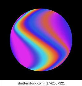 Holographic sphere with iridescent colorful stains and swirls.