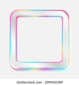 Holographic square frame geometric abstract tech background. Vector art colorful design