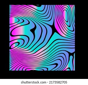 Holographic square with glitched wavy texture. Abstract geometric illustration in op-art style.