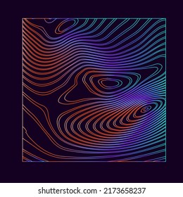 Holographic square with glitched wavy texture. Abstract geometric illustration in op-art style.