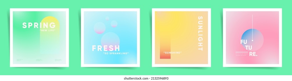 Holographic square spring gradient  cover template design set for poster  social media post   psychedelic album  Blurry futuristic modern gradient post  Vector aesthetic springtime kit 	