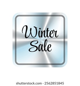 Holographic square sticker. Winter sale. Geometric hologram label, iridescent foil, adhesive film. Colored tag, rainbow shiny emblem. Isolated Neon vector illustration