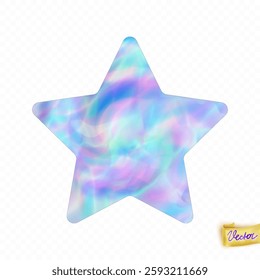 Holographic star shaped  sticker. Abstract  trendy banner template. Hologram texture. Premium quality. Modern vector  for mockup 