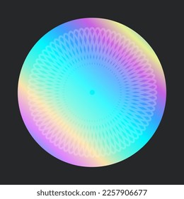 Holographic sticker. Different shape on gradient badget. Vector illustration