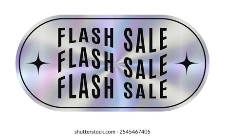 Holographic sticker Flash Sale. Hologram label oval shape. Geometric retro tad foe winter christmas discount.