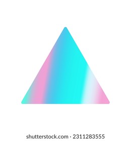 Holographic sticker in the form of a triangle isolated on a white background. Gradient pastel rainbow patch, 90s, 00s, Y2K style.