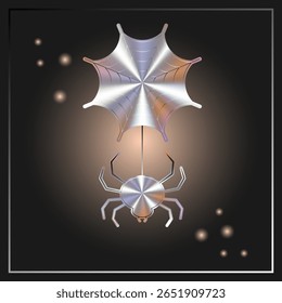 Holographic sticker of halloween spider with web. For design and decor, halloween sale and holiday. Vector image.