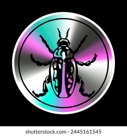 Holographic sticker with  insect, bug in a trendy retro y2k style. Vector Graphic with textured foil effect. 