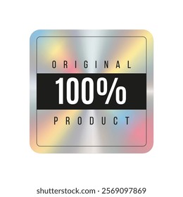 Holographic sticker, label, badge, icon or logo template. Shiny rainbow emblem for Premium quality and 100% original product. Vector illustration