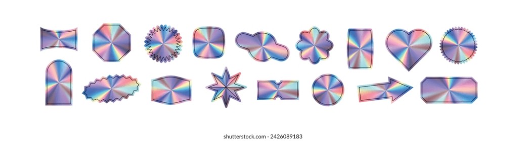 Holographic sticker label silver gradient, for sale badges or holograph stamps. hologram effect. Flat vector illustration isolated on white background.