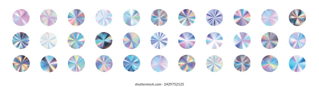 Holographic sticker label silver gradient, for sale badges or holograph stamps. hologram effect. Flat vector illustration isolated on white background.