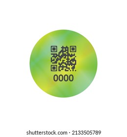 Holografische Aufkleber mit QR-Code und Seriennummer. Zusätzlicher Schutz von Dokumenten. Vektorgrafik auf weißem Hintergrund.