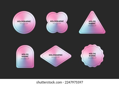 Holographic sticker vector icon set. Holographic textured stickers for tags, labels. Vector elements for modern trend design