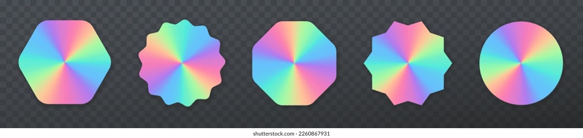 Holographic stickers collection. Hologram labels. Holographic stickers in realistic style. Sticker pack.  Hologram. EPS 10