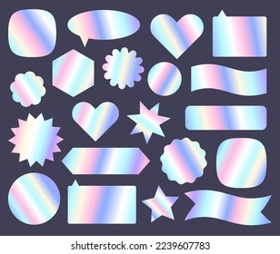 Holographic stickers of different shapes. Set of stickers for trendy design. Vector illustration