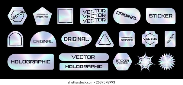 Holographic stickers of different shapes set, Holograms geometric shapes stickers labels for design, Vector illustration.