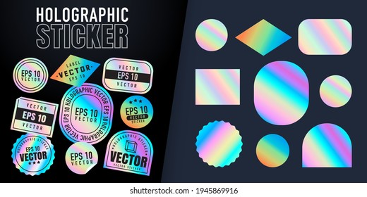 Holographic stickers. Hologram labels of different shapes. Colored blank rainbow shiny emblems, label. Paper Stickers. Vector illustration - Shutterstock ID 1945869916