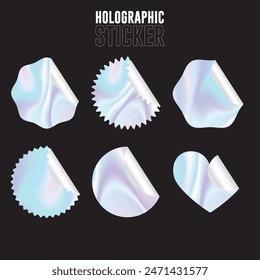 Holographic stickers. Hologram labels of different shapes. Paper Stickers. Vector illustration