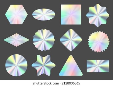 Holographic stickers, hologram labels, products seal emblems. Silver foil guarantee sticker tags, quality seals, certificate label vector set. Illustration of hologram label icon