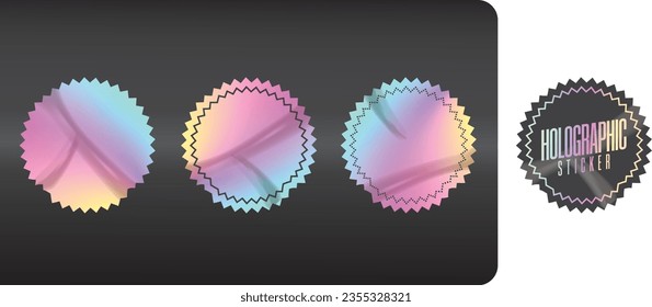 Holographic stickers and label pack in shapes for business, colorful shine design for print ready background with cute colors for presents, gifts, vouchers, discount cards, promotions