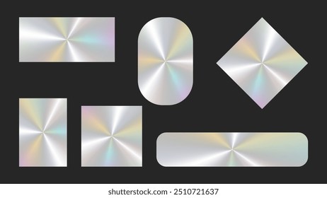 Holografische Aufkleber Logos Emblem Etiketten Farbsatz. Leere Vorlage. Zum Verpacken von Werbematerial. Aufkleber für Kleidung oder Zubehör. Vektorgrafik.