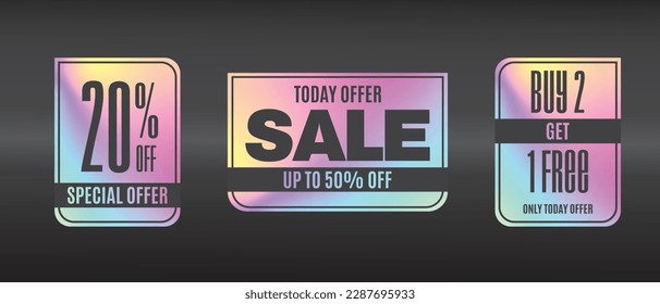 holográficos Stickers para la venta eventos, 20% de oferta especial, venta , promociones, pegatinas de lujo coloridas, holográfica Sticker para regalos, impresión de colores listos