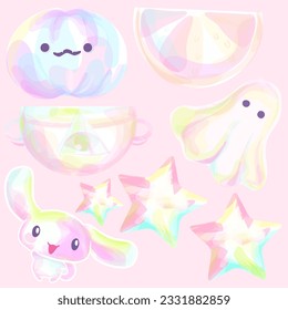 Holographic stickers set for halloween  , kawaii ghost, pumpkin 