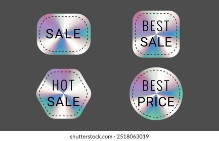 Holographic stickers set for marketing and bussineses. They are rainbow colored, and have a metallic effect.
