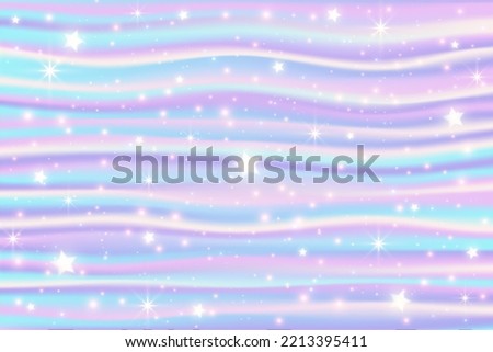 Holographic striped gradient background. Iridescent neon texture with abstract pattern. Rainbow unicorn wallpaper. Vector illustration