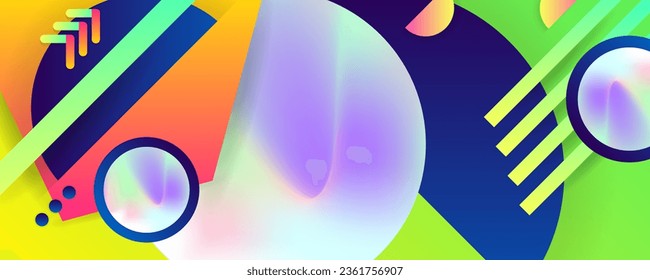 Holographic Surrealism New Abstract 3D bright juicy Risoprint abstract fluid creative banner, trendy bright neon colors with dynamic lines