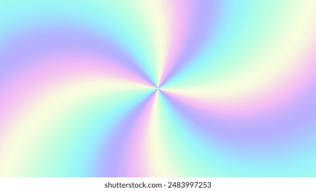 Holographic swirled cone background. Rainbow twisted gradient rays.