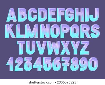 Holographic Techno Font. English Alphabet with Soft Gradient. Letters and Numbers for Title.