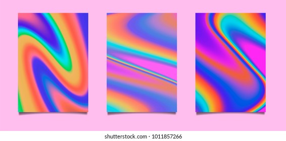 Holographic texture on pink background. Poster bundle, cards set.