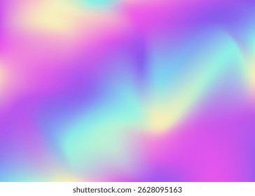 Textura holográfica. Patrón Pop. Gradiente perlado. Tarjeta gráfica. Gradiente de holograma. Ilustración de la holografía de desenfoque. Fondo retro azul. Papel arcoíris. Textura holográfica púrpura